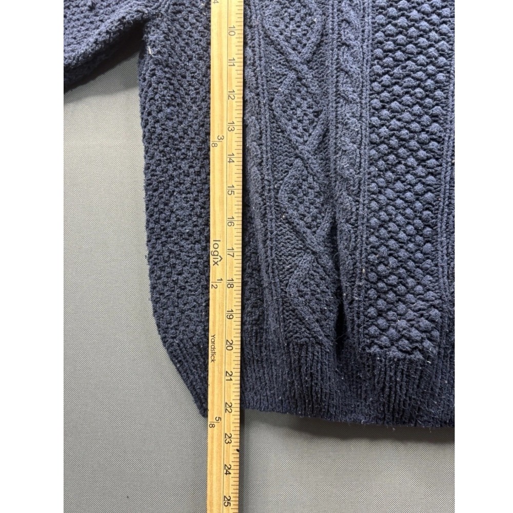 Orvis Cardigan Sweater Womens Navy Blue Silk Cotton Cable Knit Pockets M - Picture 6 of 8
